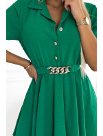 Zelené dámské košilové šaty s knoflíky a zlatým opaskem 461-2