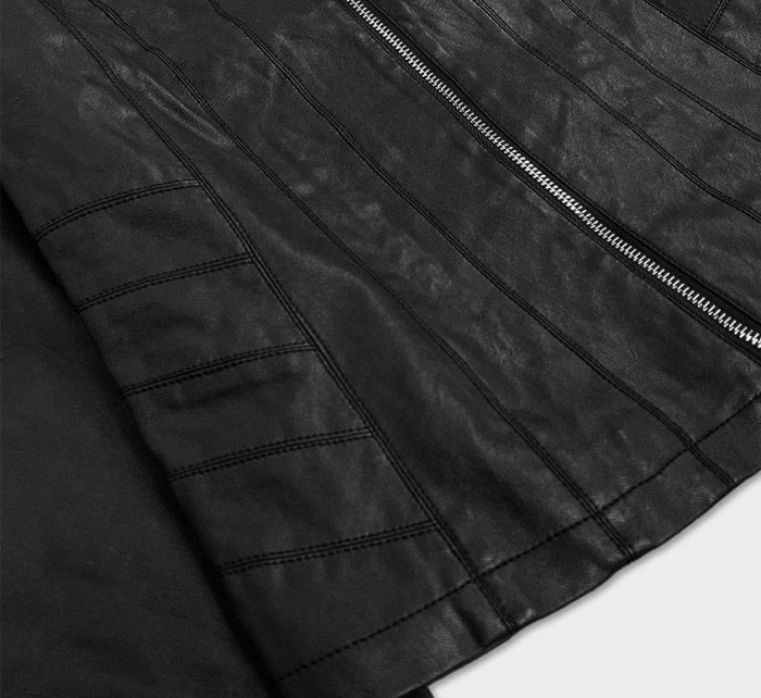 Černá bunda ramoneska s kulatým výstřihem (TD-116)