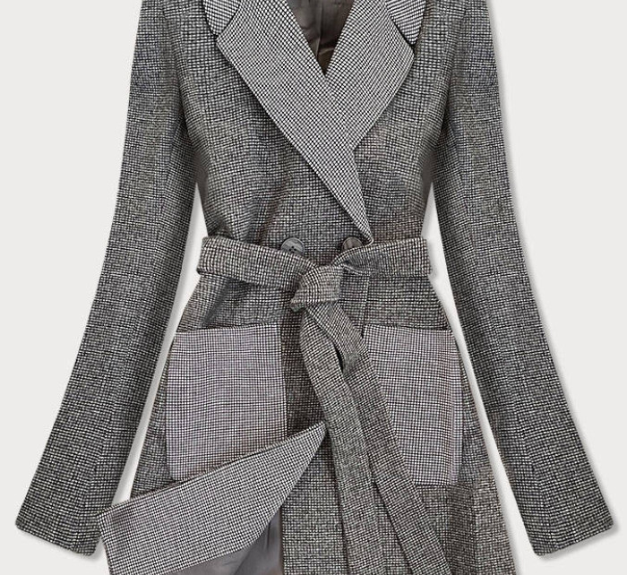 Šedý dámský károvaný dvouřadový kabát (2705)