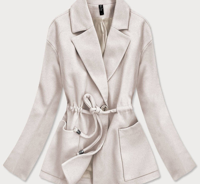 Volný dámský krátký kabát v barvě ecru (2727)