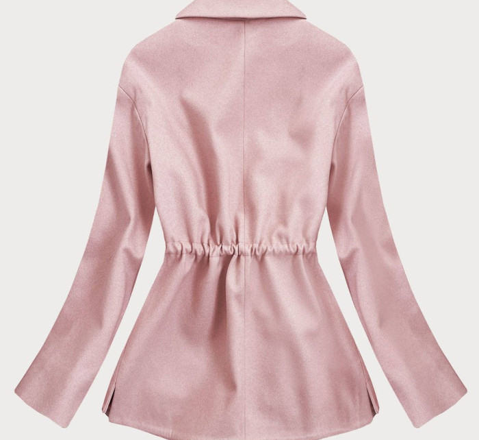 Krátký růžový volný dámský kabát (2727)