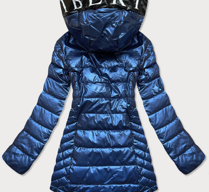 Světle modrá metalická dámská bunda s kapucí (W717)