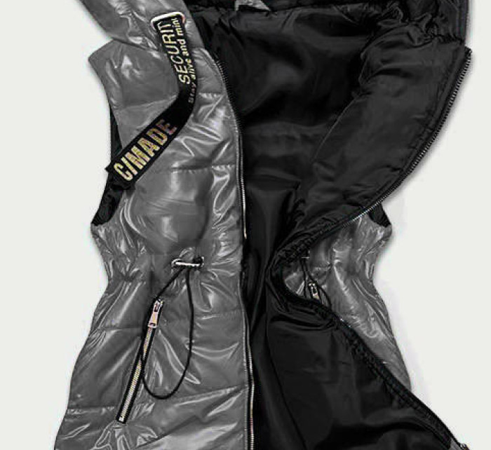 Lesklá vesta v grafitové barvě s kapucí (B9783-70)