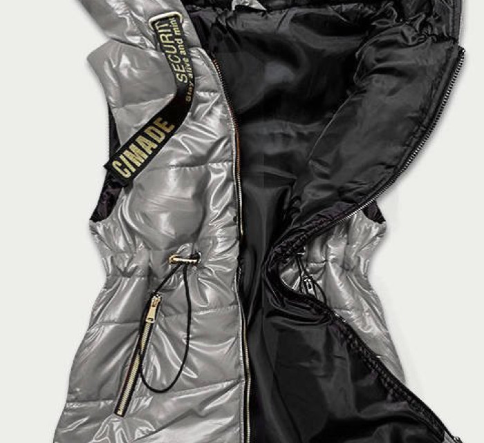 Lesklá vesta v grafitové barvě s kapucí (B9782-70)