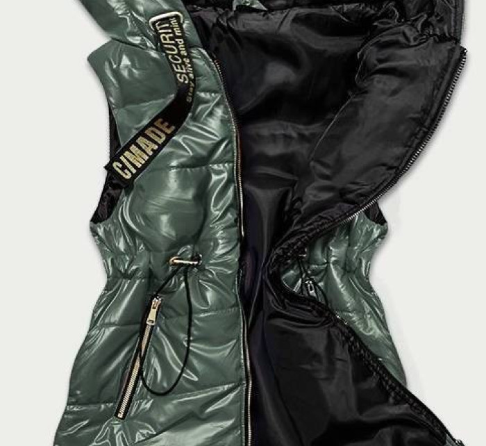 Lesklá zelená vesta s kapucí (B9782-10)