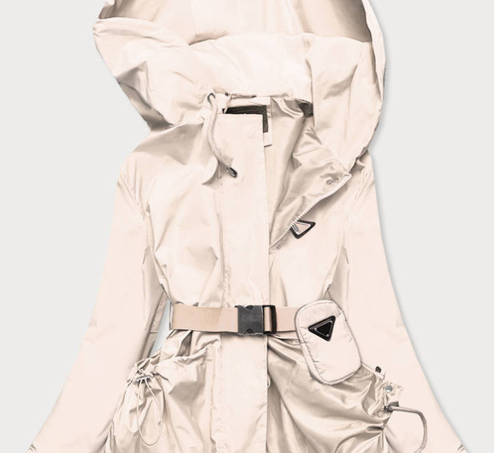 Krátká béžová dámská bunda s páskem (AG3-03)
