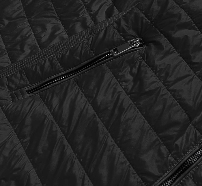 Tenká černá dámská bunda s látkovými vsadkami (RQW-7013)
