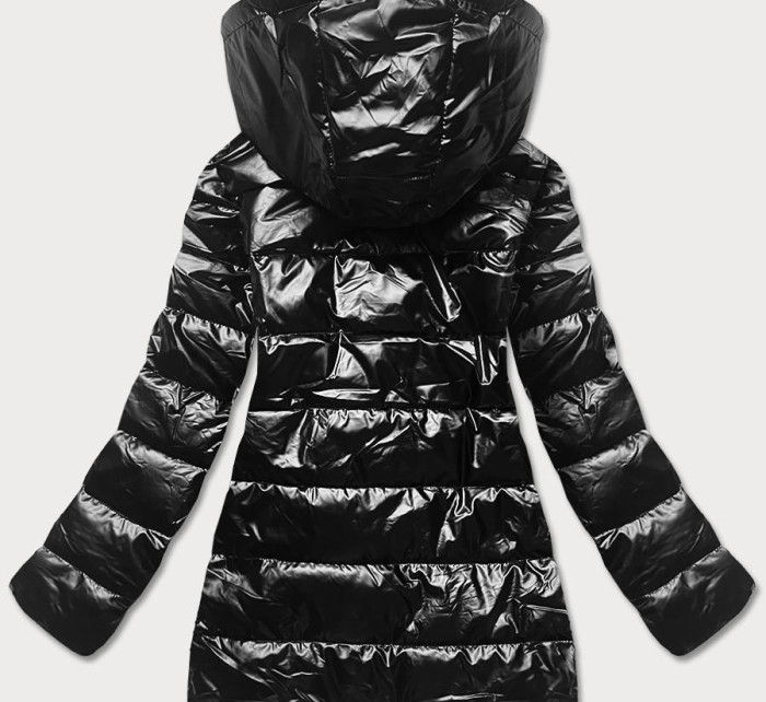 Černá dámská bunda s ozdobnou podšívkou (XW709X)