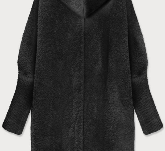 Dlouhý černý vlněný přehoz přes oblečení typu "alpaka" s kapucí (908)