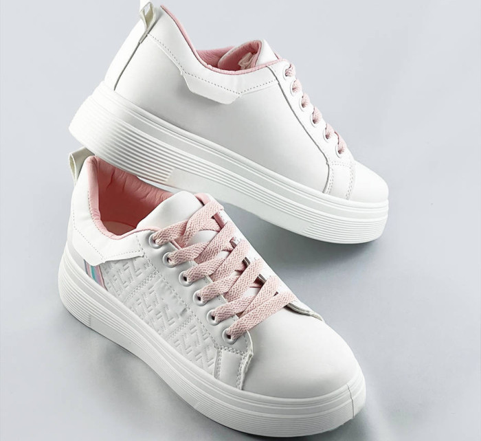 Bílo-růžové dámské šněrovací sneakersy (C1029)