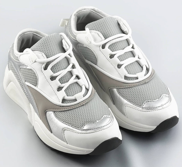 Bílo-šedé šněrovací sneakersy s barevnými vsadkami (6346)