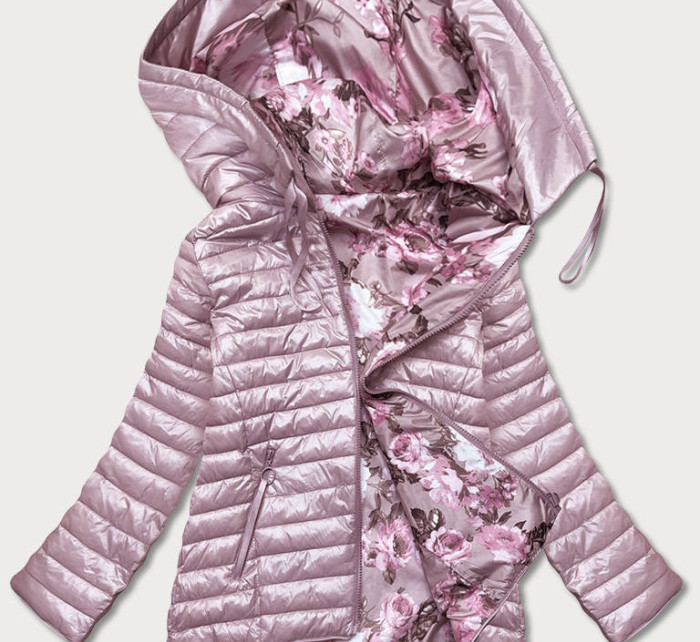 Oboustranná dámská květovaná bunda v pudrově růžové barvě (PC-7509-52)