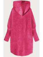 Dlouhý růžový vlněný přehoz přes oblečení typu "alpaka" s kapucí (908)