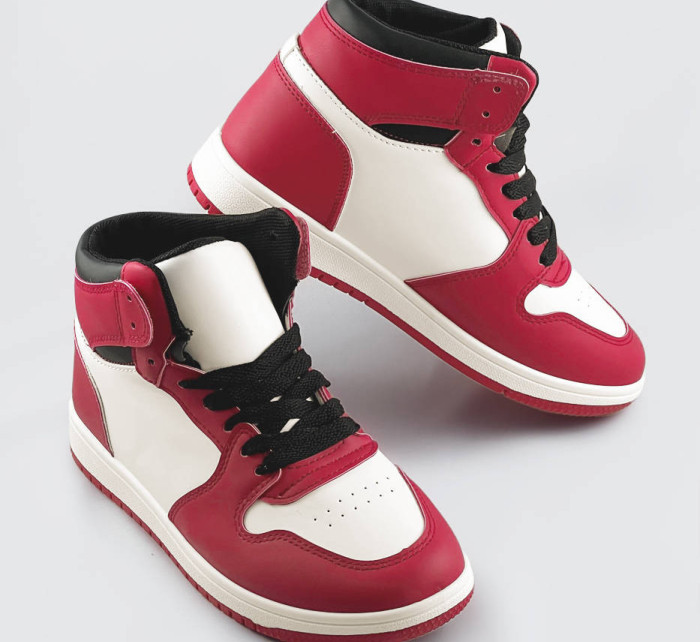 Červeno-bílé dámské tenisky sneakers nad kotníky (XA069)