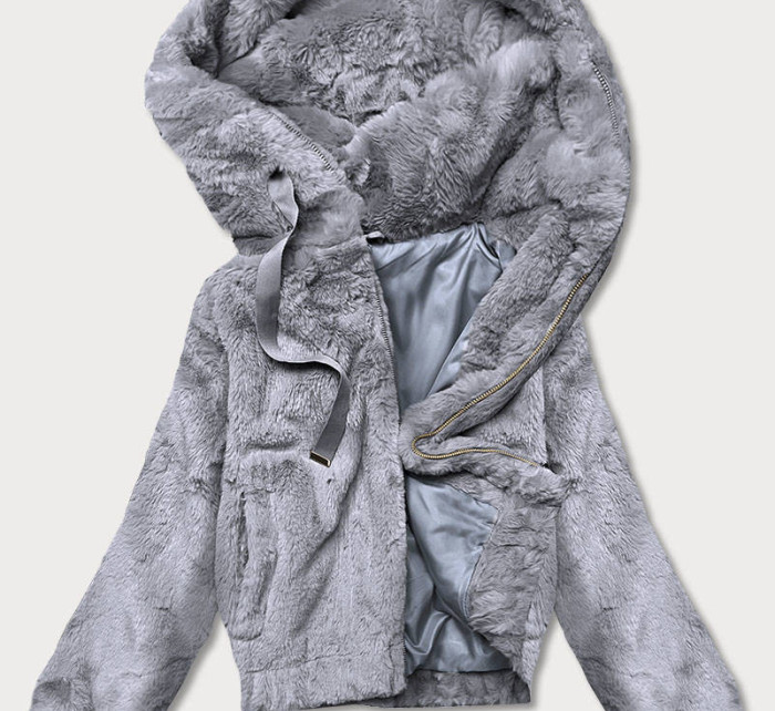 Krátká šedá dámská kožešinová bunda (B8050-9)