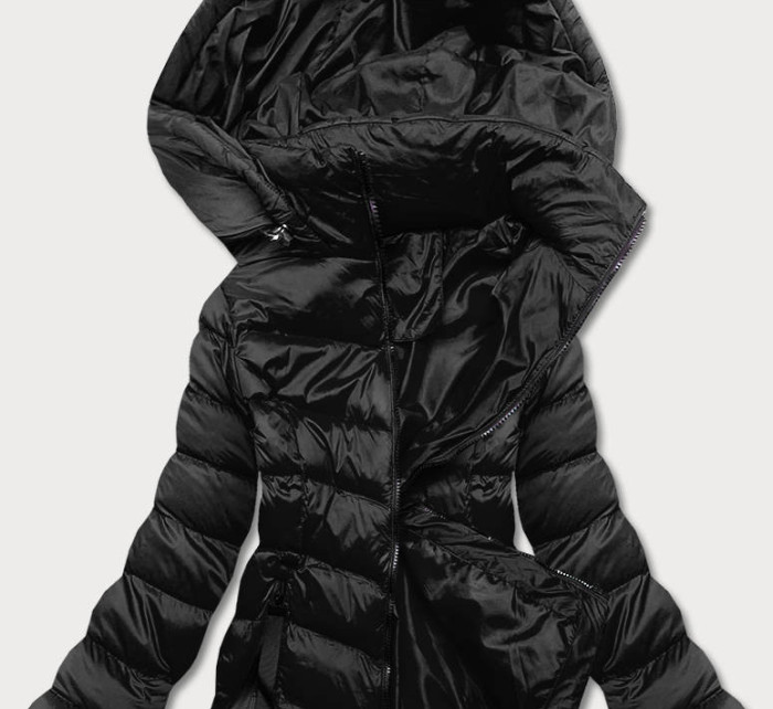 Černá dámská bunda s kapucí pro přechodné období (5M786-392)