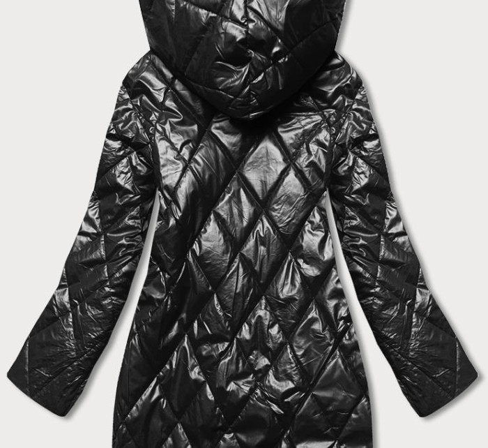 Černá prošívaná bunda s kapucí (B8082-1)
