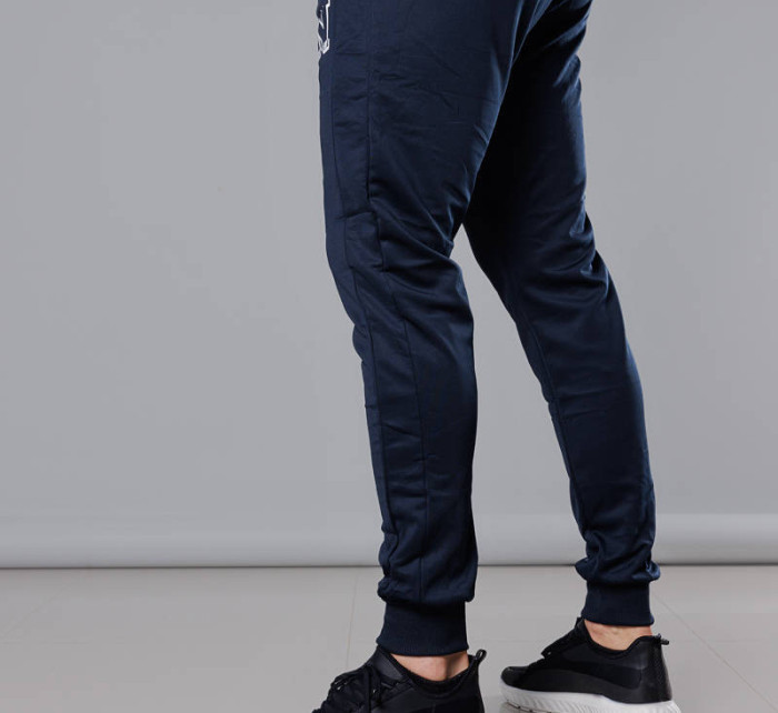 Tmavě modré pánské teplákové kalhoty s potiskem (8K178-25)
