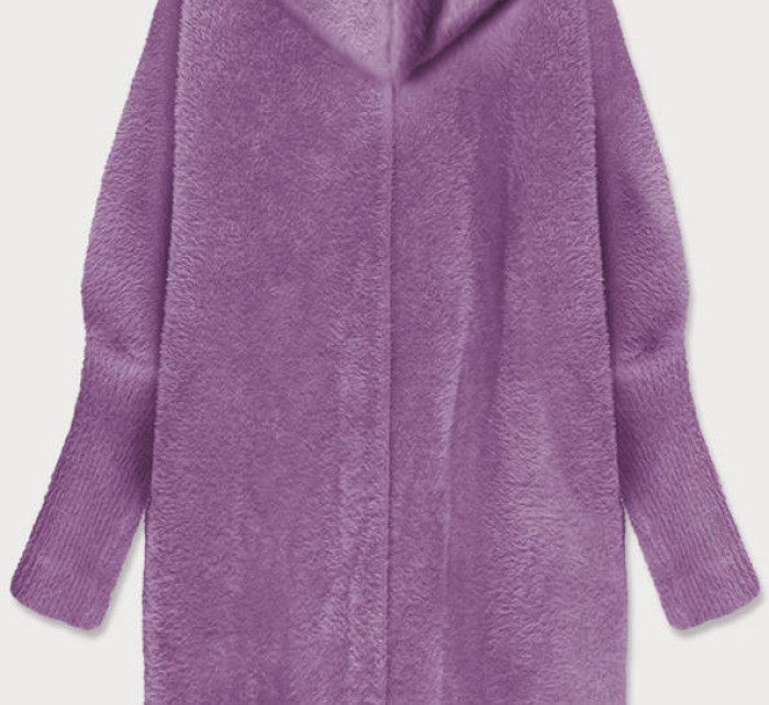 Dlouhý vlněný přehoz přes oblečení typu "alpaka" v barvě lila s kapucí (908)