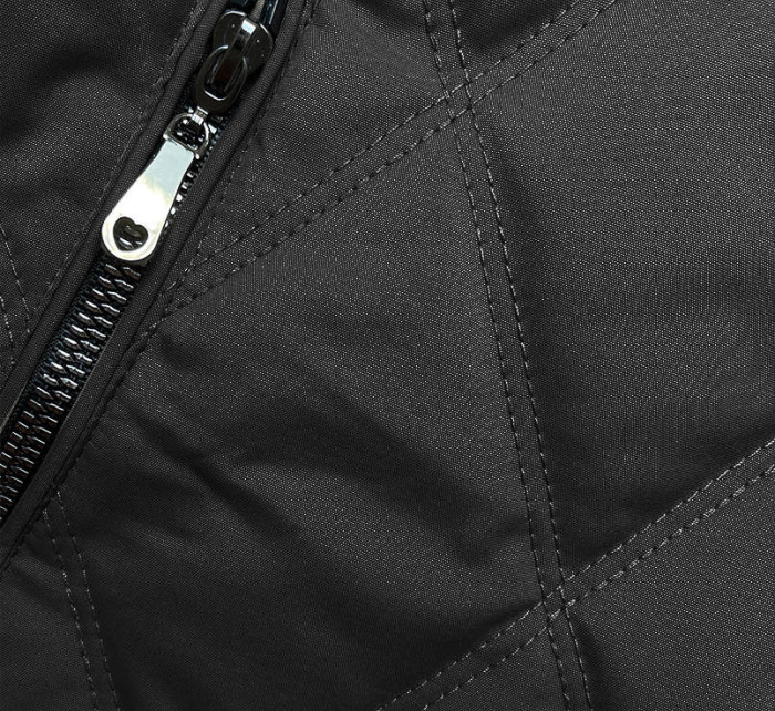 Černá prošívaná bunda s ozdobnými stahovacími lemy (16M9085-392)