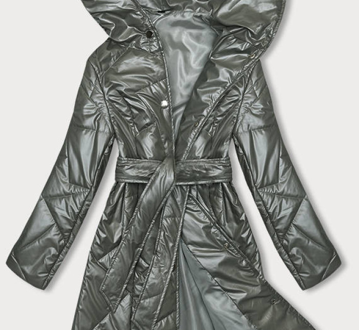 Prošívaná bunda v khaki barvě na patentky (B8179-11)