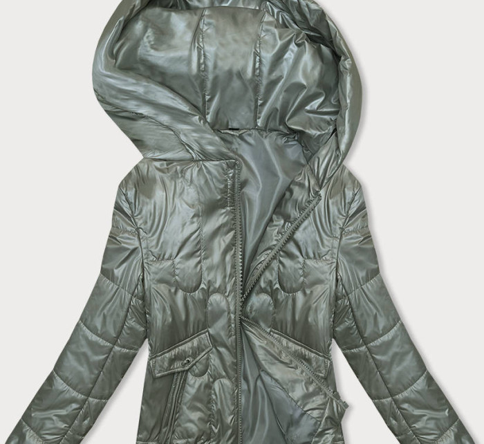 Krátká dámská prošívaná bunda v khaki barvě (B8185-11)