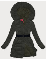 Péřová dámská zimní bunda v army barvě (2M-007)
