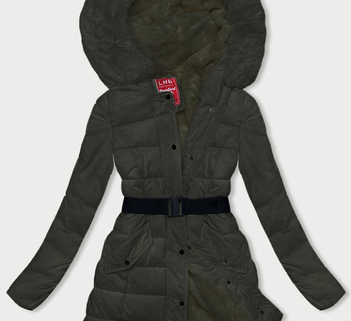 Péřová dámská zimní bunda v army barvě (2M-007)