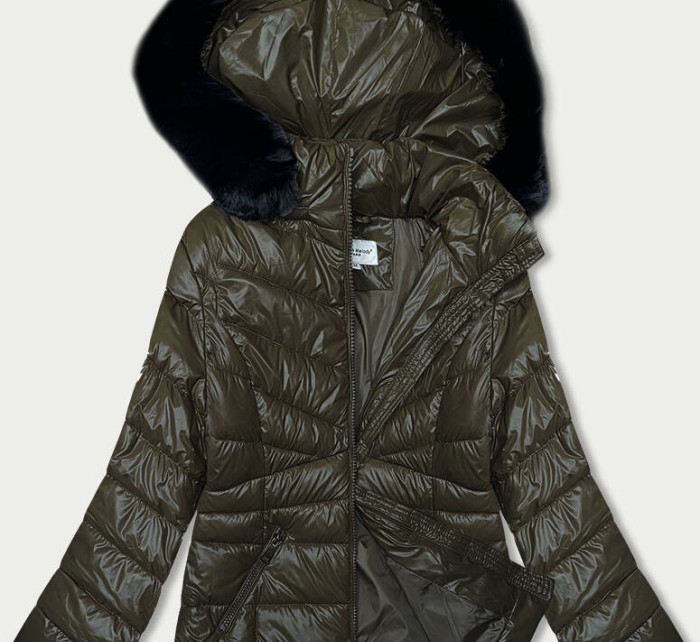 Prošívaná dámská zimní bunda v khaki barvě (V775)