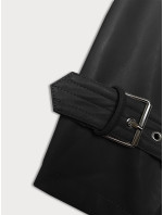 Volný černý dámský kabát z ekologické kůže J Style (11Z8101)