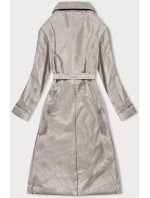 Béžový dvouřadový klasický dámský kabát z ekologické kůže AnnGissy (AG6-30)