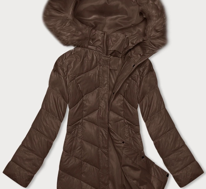 Dámská zimní bunda ve velbloudí barvě s kapucí (H-898-89)