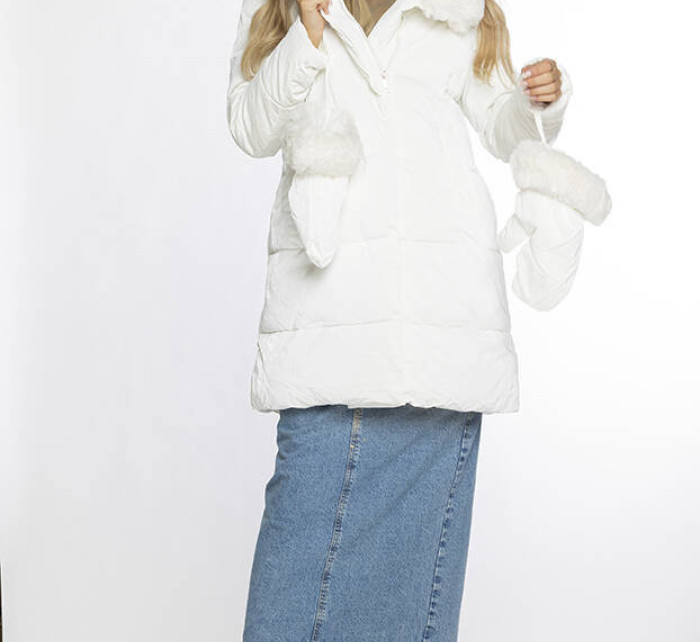Bílá dámská zimní bunda s kožešinovým límcem a rukavičkami Ann Gissy (AG9-9002)