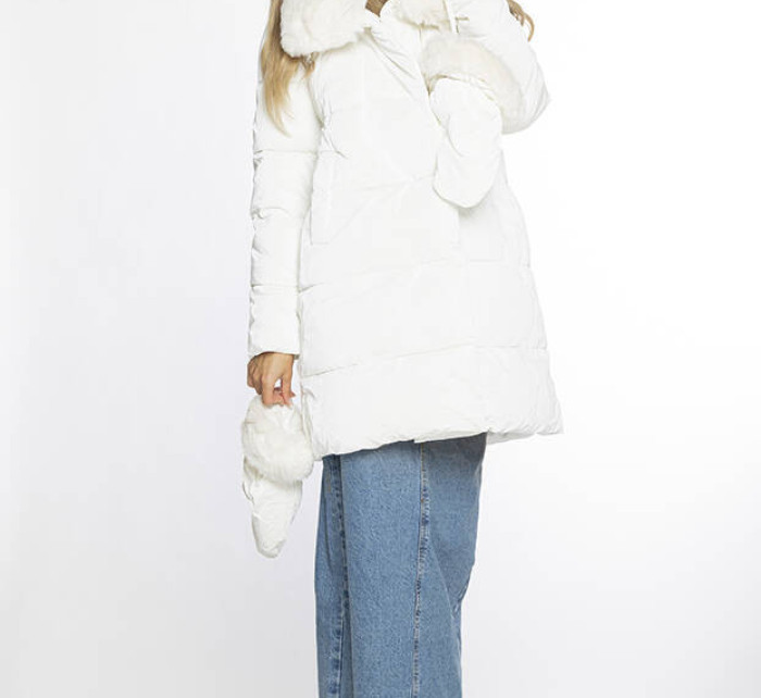 Bílá dámská zimní bunda s kožešinovým límcem a rukavičkami Ann Gissy (AG9-9002)