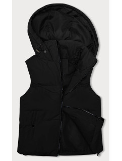 Krátká černá dámská vesta se stojáčkem a kapucí J Style (5M3151-392)