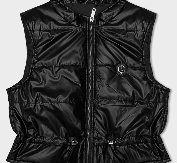 Krátká černá dámská vesta s kulatým výstřihem S'West (B8178-1)