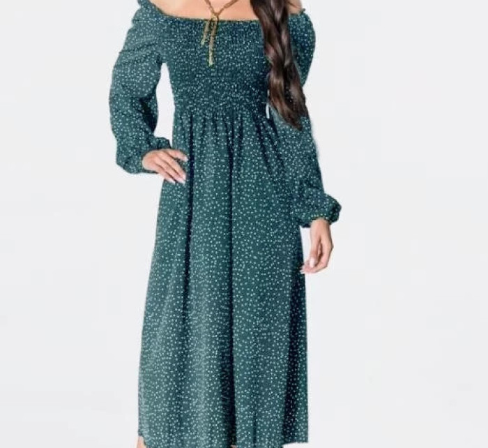 Dámské puntíkované šaty ve španělském stylu v mořské barvě s dlouhými rukávy Ann Gissy (DLY016)