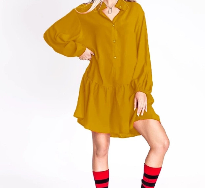 Dámské šaty v hořčicové barvě s netopýřími rukávy Ann Gissy (XY202118)