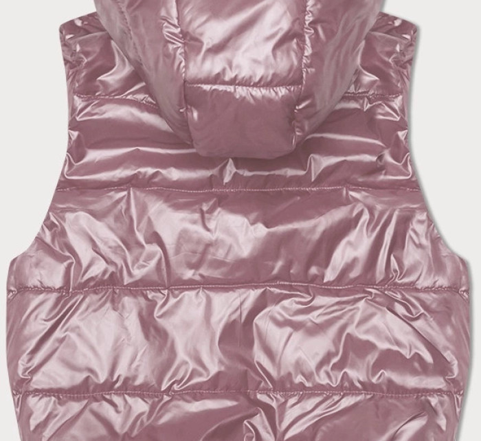 Růžová péřová vesta s odepínací kapucí (B8247-81)