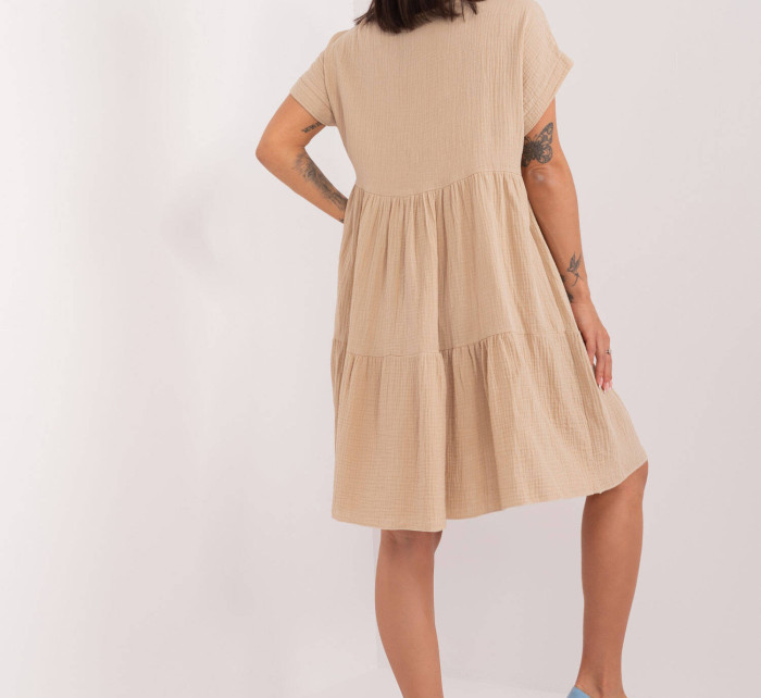 Béžové rozšířené bavlněné šaty (6873)