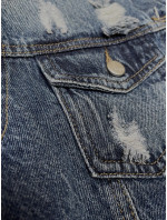 Světle modrá dlouhá džínová bunda s protrženími (POP7110-K)