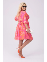 Růžovo-oranžové dámské letní květované šaty (8276)