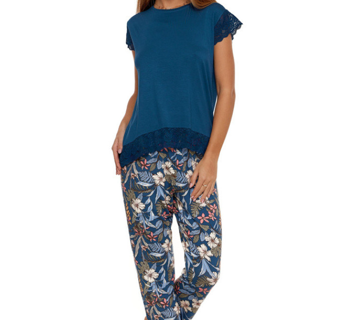 Dámské viskózové pyžamo Kessi modré s květinami