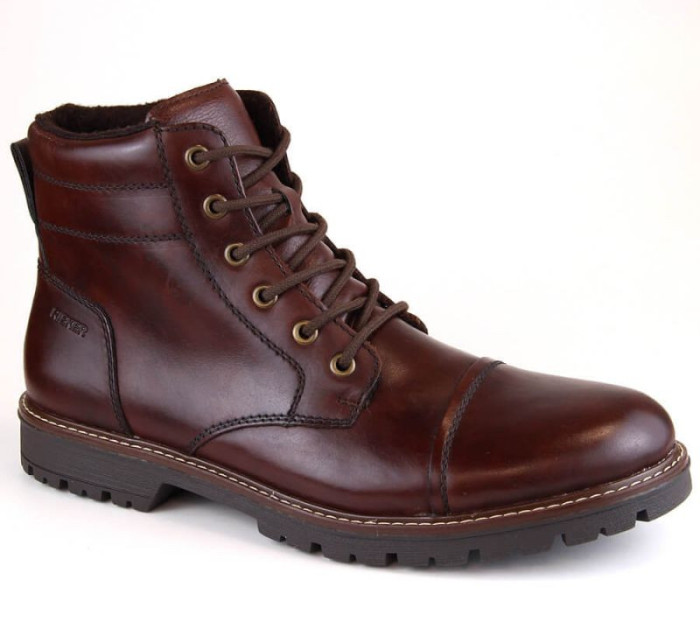 Rieker M RKR636 hnědé zateplené pohodlné kožené boty