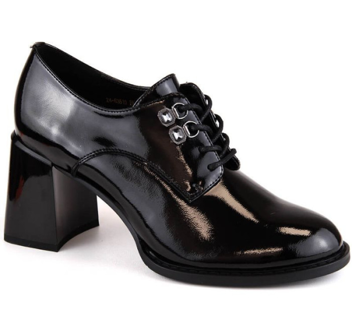 Vinceza W JAN295A černá lakovaná obuv s ozdobným sloupkem