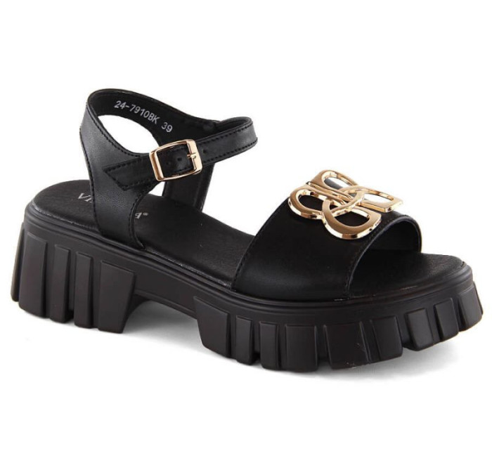 Kožené sandály na podpatku a platformě Vinceza W JAN301A černé