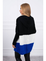 Tříbarevný svetr s kapucí černý+ecru+chabra