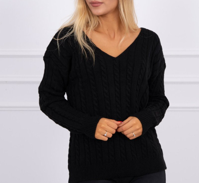 Pletený svetr s véčkovým výstřihem černý