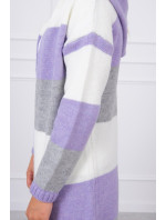 Tříbarevný pruhovaný svetr ecru+violet+grey