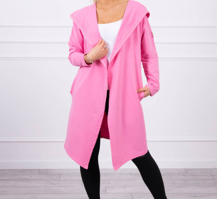 Dlouhý kabát s kapucí světle růžový